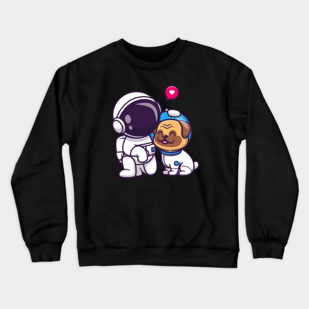 Cute Astronaut With Pug Dog Cartoon Crewneck Sweatshirt by Catalyst Labs